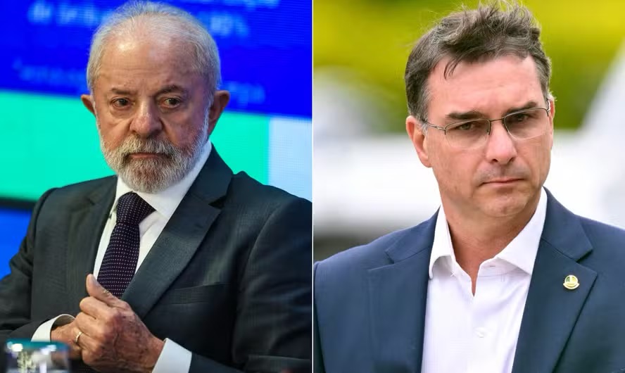 Presidente Luiz Inácio Lula da Silva e o senador Flávio Bolsonaro — Foto: Brenno Carvalho/Agência O Globo | Evaristo Sa/AFP