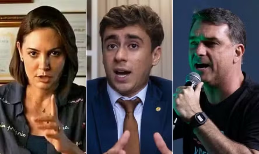 Nikolas diz que 'renuncia ao mandato' se 'provarem' participação em vídeo de Michelle contra Flávio Bolsonaro — Foto: Reprodução/Breno Carvalho e Edilson Dantas