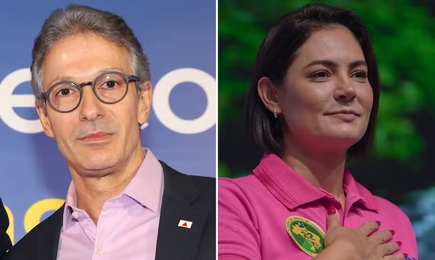 Zema e Michelle Bolsonaro — Foto: Montagem O GLOBO