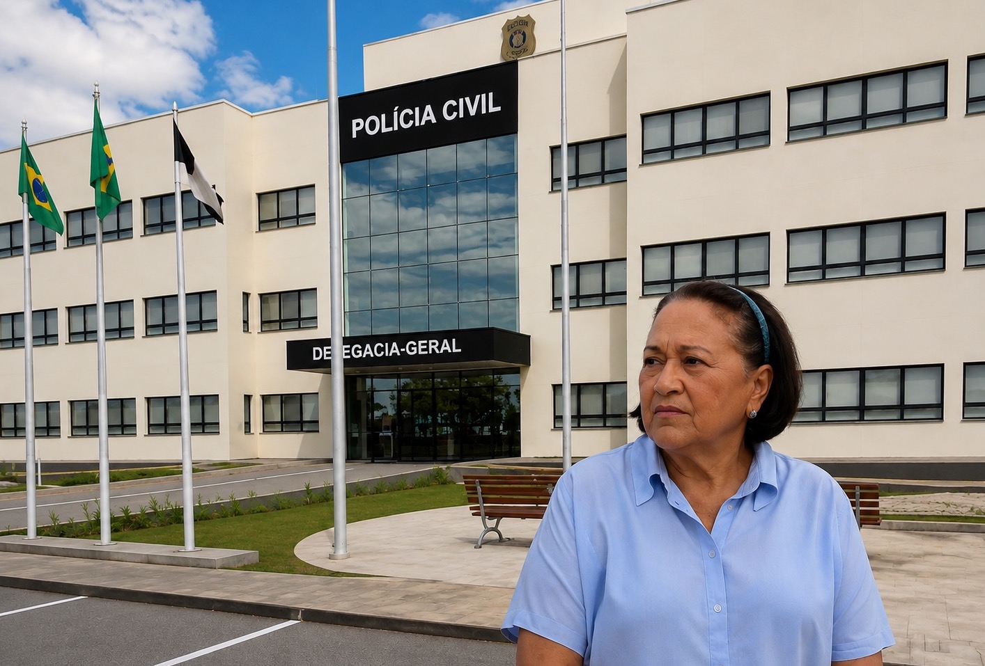 Fátima Bezerra e o prédio da policia civil \ imagem gerada por ia