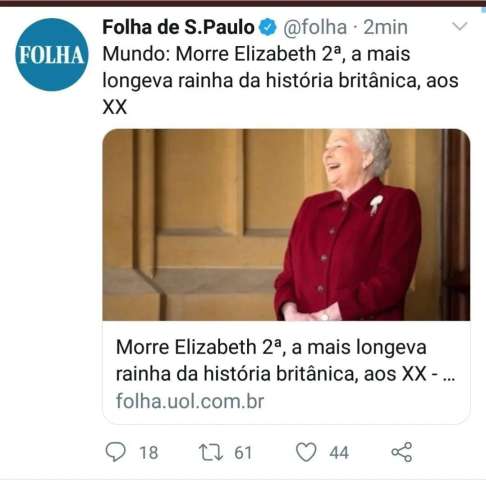 Folha de São Paulo mata a Rainha Elizabeth