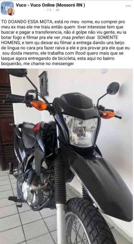 Mossoró: Após chifre, mulher decide doar moto que comprou para o marido; Quem for pegar, ainda ganha uns beijos dela