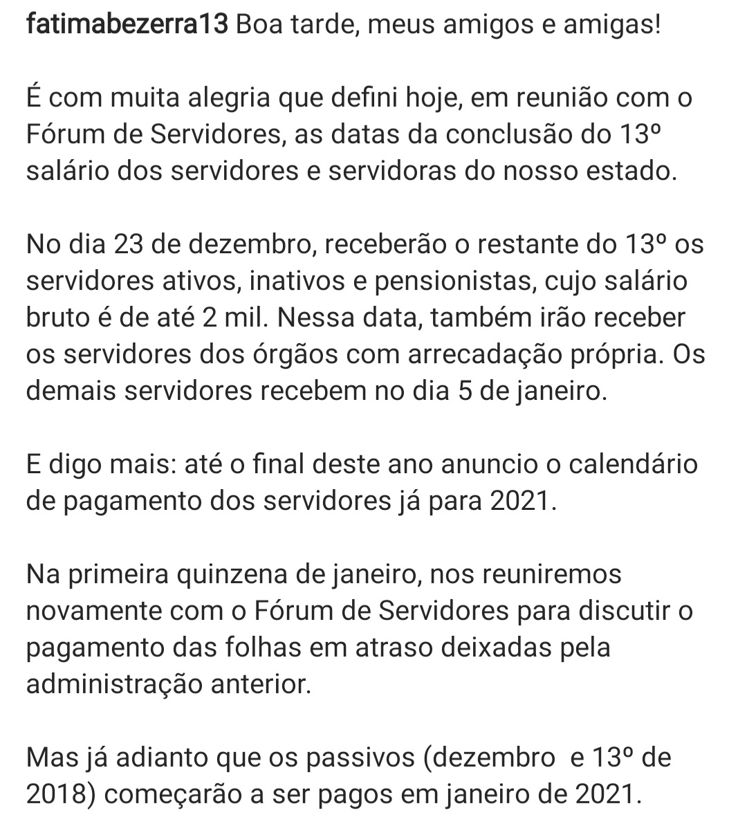 Fátima confirma: 13º completo e folhas em atraso, só em janeiro