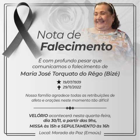 Morre dona Bizé, mãe do ex-prefeito de Extremoz, Klaus Rêgo