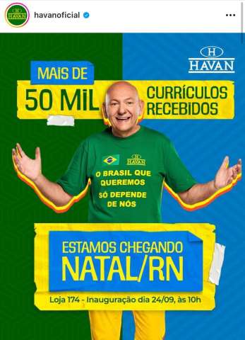 Esquerda enlouquece: Havan recebe mais de 50 mil currículos para loja em Natal