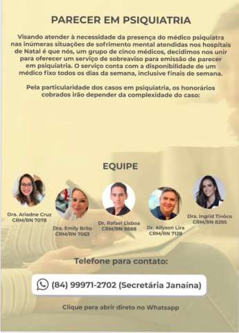 Boa iniciativa: Parecer de psiquiatria nos hospitais de Natal