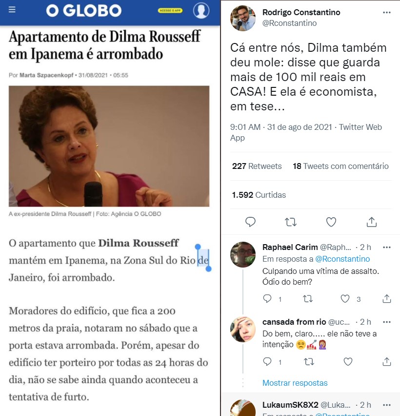 Depois de dizer que guarda R$ 150 mil em casa, Dilma tem apartamento arrombado no RJ