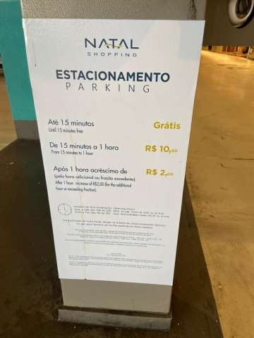 Natal Shopping aumenta estacionamento para R$ 10 a primeira hora, excedente R$ 2 a hora